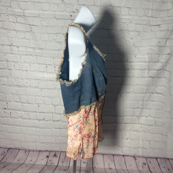 Vintage Fang Denim Lace Up Floral Tank Top Size L - Picture 2 of 4